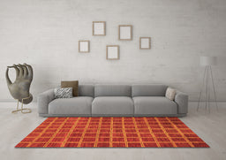 Machine Washable Checkered Orange Modern Area Rugs in a Living Room, wshabs1577org