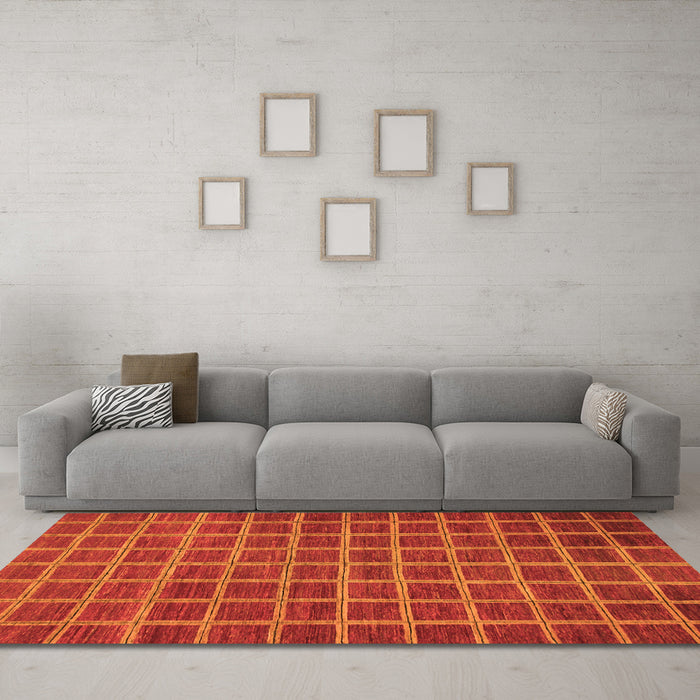 Machine Washable Checkered Orange Modern Area Rugs in a Living Room, wshabs1577org