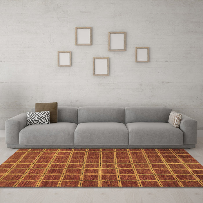 Machine Washable Checkered Brown Modern Rug in a Living Room,, wshabs1577brn