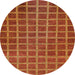 Round Abstract Red Checkered Rug, abs1577