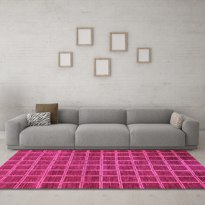 Machine Washable Checkered Pink Modern Rug in a Living Room, wshabs1577pnk