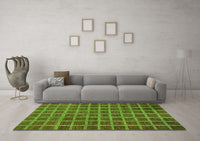 Machine Washable Checkered Green Modern Rug, wshabs1577grn