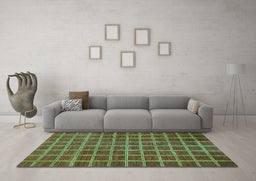 Machine Washable Checkered Turquoise Modern Area Rugs in a Living Room,, wshabs1577turq