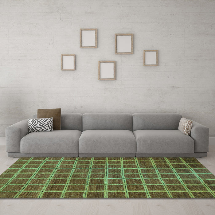 Machine Washable Checkered Turquoise Modern Area Rugs in a Living Room,, wshabs1577turq