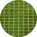 Round Machine Washable Checkered Green Modern Area Rugs, wshabs1577grn