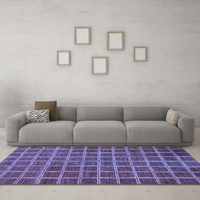 Machine Washable Checkered Blue Modern Rug in a Living Room, wshabs1577blu
