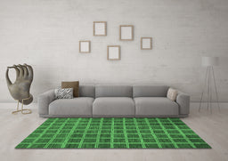 Machine Washable Checkered Emerald Green Modern Area Rugs in a Living Room,, wshabs1577emgrn