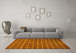 Machine Washable Checkered Yellow Modern Rug in a Living Room, wshabs1577yw