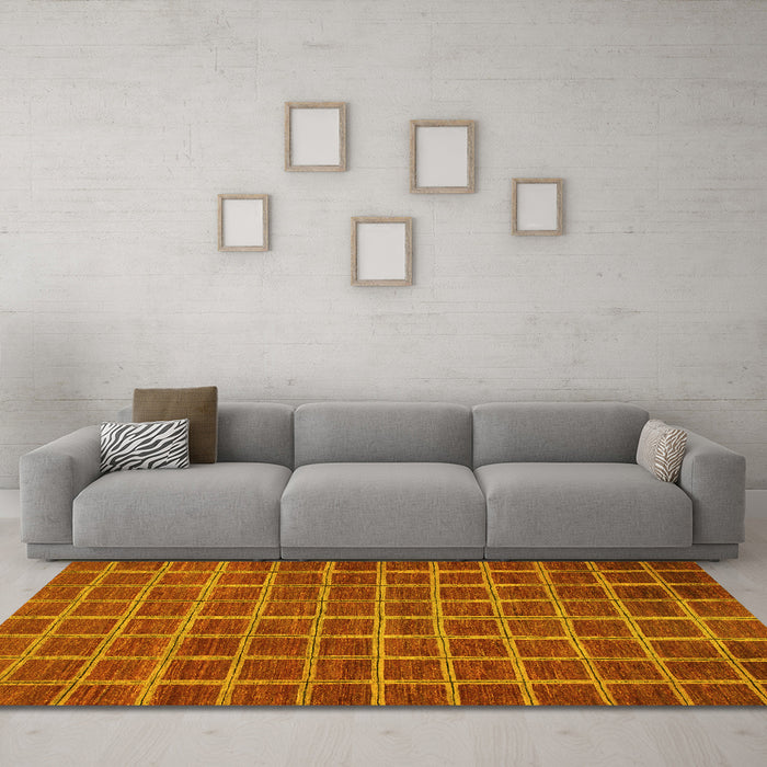 Machine Washable Checkered Yellow Modern Rug in a Living Room, wshabs1577yw