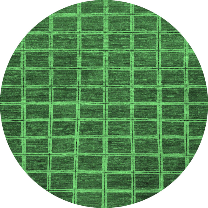 Round Machine Washable Checkered Emerald Green Modern Area Rugs, wshabs1577emgrn