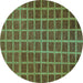 Round Machine Washable Checkered Turquoise Modern Area Rugs, wshabs1577turq