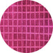 Round Machine Washable Checkered Pink Modern Rug, wshabs1577pnk