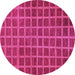 Round Checkered Pink Modern Rug, abs1577pnk