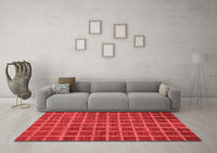 Machine Washable Checkered Red Modern Rug, wshabs1577red