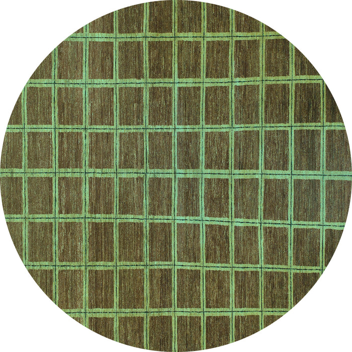 Round Checkered Turquoise Modern Rug, abs1577turq
