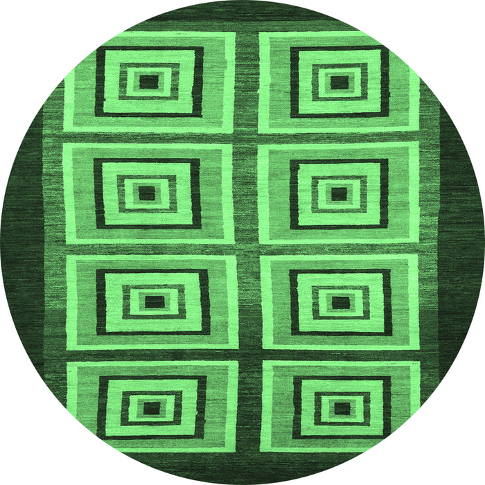 Round Machine Washable Abstract Emerald Green Modern Area Rugs, wshabs1578emgrn