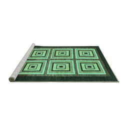 Sideview of Machine Washable Abstract Turquoise Modern Area Rugs, wshabs1578turq