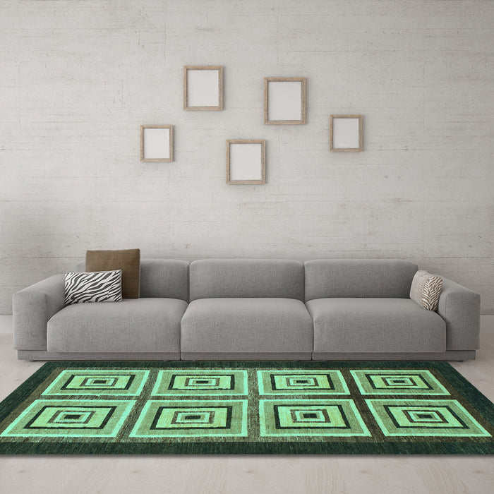 Machine Washable Abstract Turquoise Modern Area Rugs in a Living Room,, wshabs1578turq