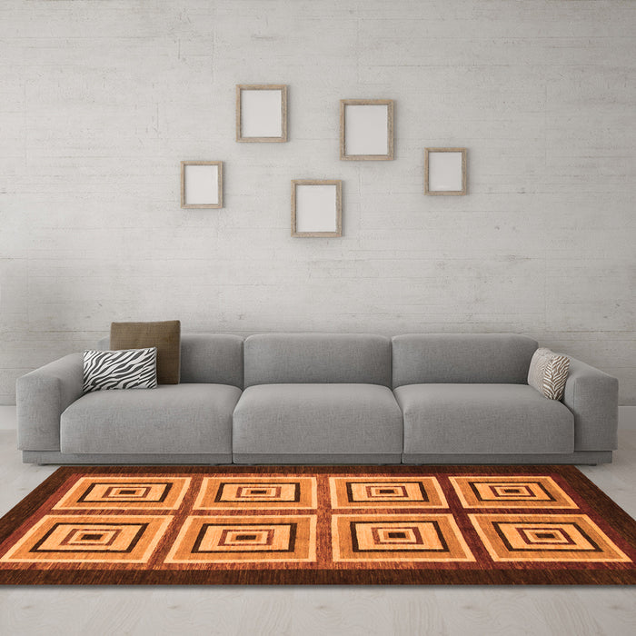 Machine Washable Abstract Orange Modern Area Rugs in a Living Room, wshabs1578org