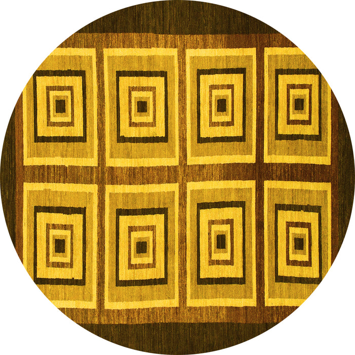 Round Machine Washable Abstract Yellow Modern Rug, wshabs1578yw