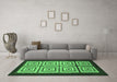 Machine Washable Abstract Emerald Green Modern Area Rugs in a Living Room,, wshabs1578emgrn