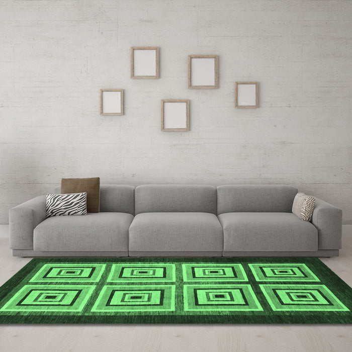 Machine Washable Abstract Emerald Green Modern Area Rugs in a Living Room,, wshabs1578emgrn