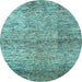 Round Machine Washable Abstract Light Blue Modern Rug, wshabs1579lblu