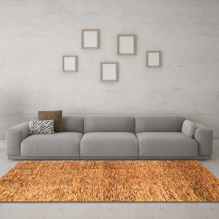 Machine Washable Abstract Orange Modern Area Rugs in a Living Room, wshabs1579org