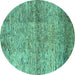 Round Machine Washable Abstract Turquoise Modern Area Rugs, wshabs1579turq