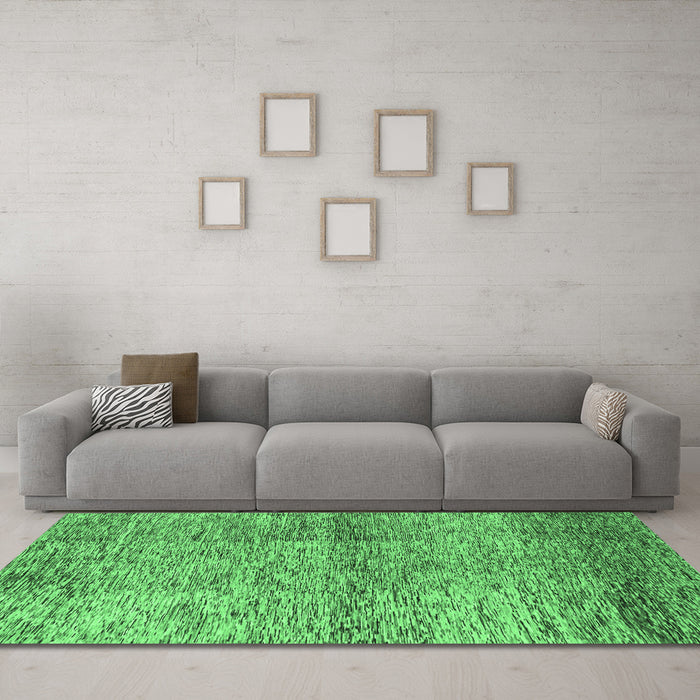 Machine Washable Abstract Emerald Green Modern Area Rugs in a Living Room,, wshabs1579emgrn