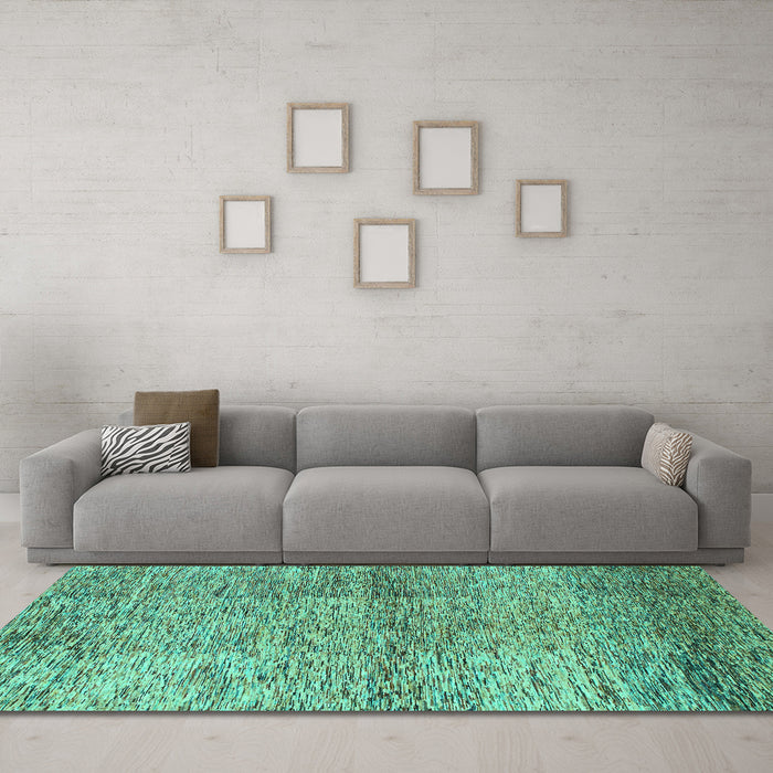 Machine Washable Abstract Turquoise Modern Area Rugs in a Living Room,, wshabs1579turq