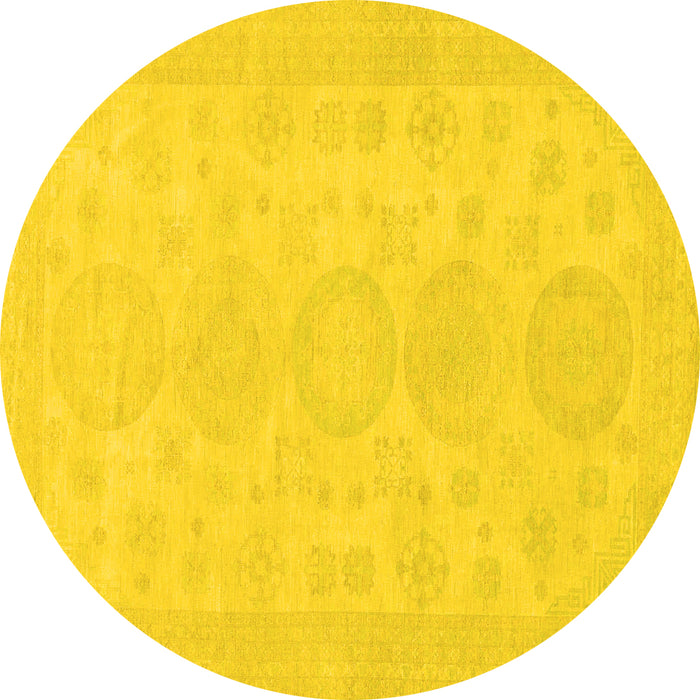 Round Machine Washable Abstract Yellow Modern Rug, wshabs157yw
