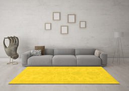 Machine Washable Abstract Yellow Modern Rug in a Living Room, wshabs157yw
