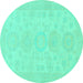 Round Machine Washable Abstract Turquoise Modern Area Rugs, wshabs157turq