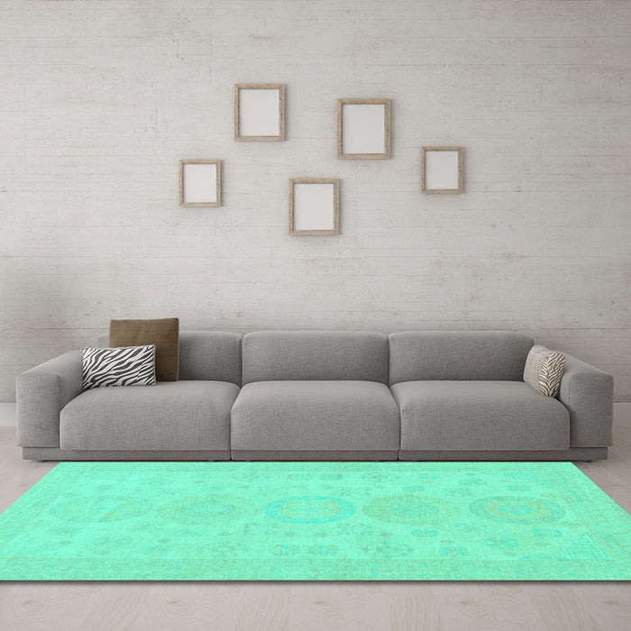 Machine Washable Abstract Turquoise Modern Area Rugs in a Living Room,, wshabs157turq