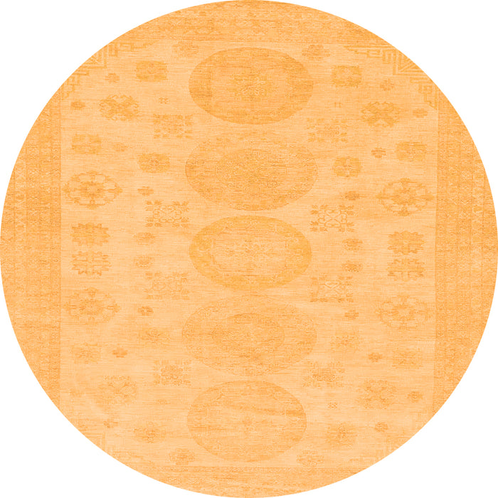 Round Machine Washable Abstract Orange Modern Area Rugs, wshabs157org