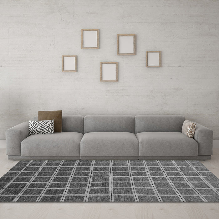 Machine Washable Checkered Gray Modern Rug in a Living Room,, wshabs1580gry