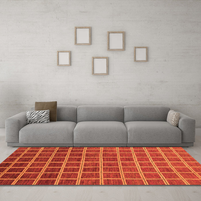Machine Washable Checkered Orange Modern Area Rugs in a Living Room, wshabs1580org