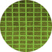 Round Machine Washable Checkered Green Modern Area Rugs, wshabs1580grn