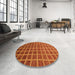 Round Abstract Red Checkered Rug in a Office, abs1580