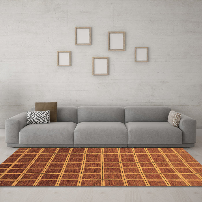 Machine Washable Checkered Brown Modern Rug in a Living Room,, wshabs1580brn