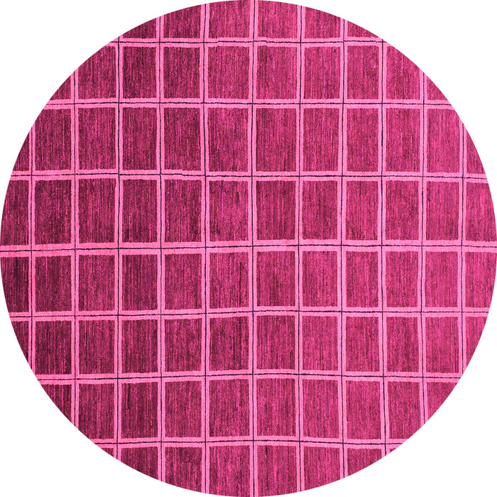 Round Checkered Pink Modern Rug, abs1580pnk