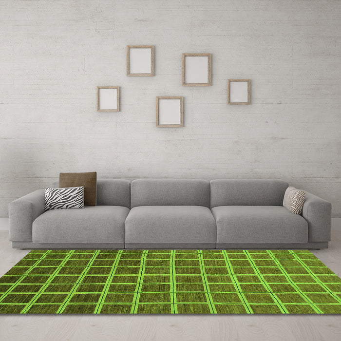 Machine Washable Checkered Green Modern Area Rugs in a Living Room,, wshabs1580grn