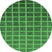 Round Machine Washable Checkered Emerald Green Modern Area Rugs, wshabs1580emgrn
