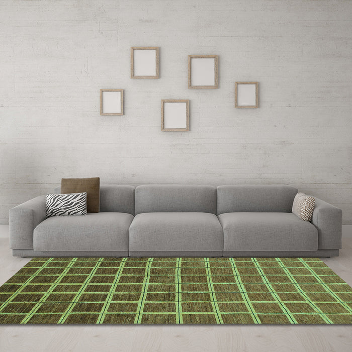 Machine Washable Checkered Turquoise Modern Area Rugs in a Living Room,, wshabs1580turq