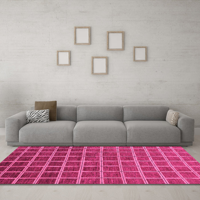 Machine Washable Checkered Pink Modern Rug in a Living Room, wshabs1580pnk