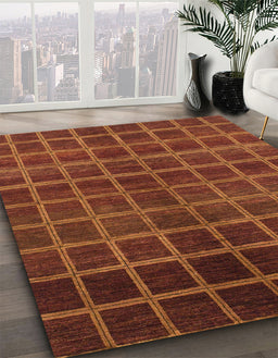 Machine Washable Abstract Saffron Red Rug in a Family Room, wshabs1581