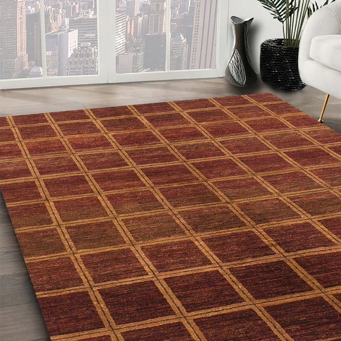 Machine Washable Abstract Saffron Red Rug in a Family Room, wshabs1581