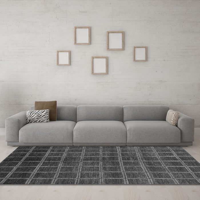 Machine Washable Abstract Gray Modern Rug in a Living Room,, wshabs1581gry