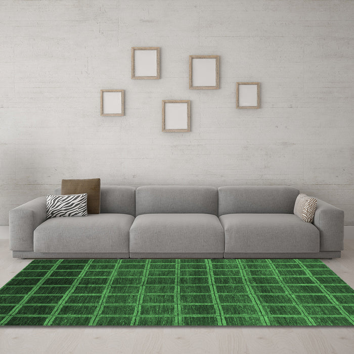Machine Washable Abstract Emerald Green Modern Area Rugs in a Living Room,, wshabs1581emgrn